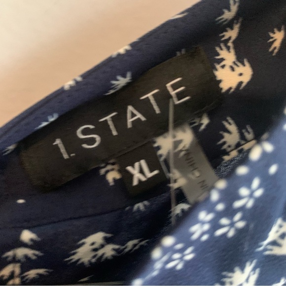 NWT 1. State Blue and White Floral Cold Shoulder High Neck Tiered Blouse XL - Picture 10 of 14